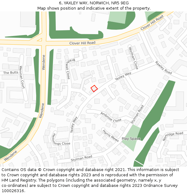 6, YAXLEY WAY, NORWICH, NR5 9EG: Location map and indicative extent of plot