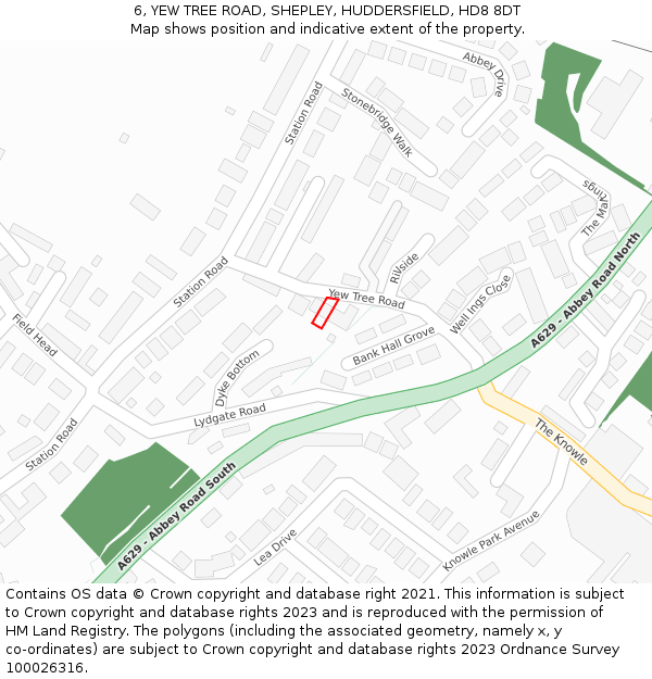 6, YEW TREE ROAD, SHEPLEY, HUDDERSFIELD, HD8 8DT: Location map and indicative extent of plot