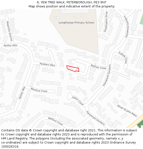 6, YEW TREE WALK, PETERBOROUGH, PE3 9NT: Location map and indicative extent of plot