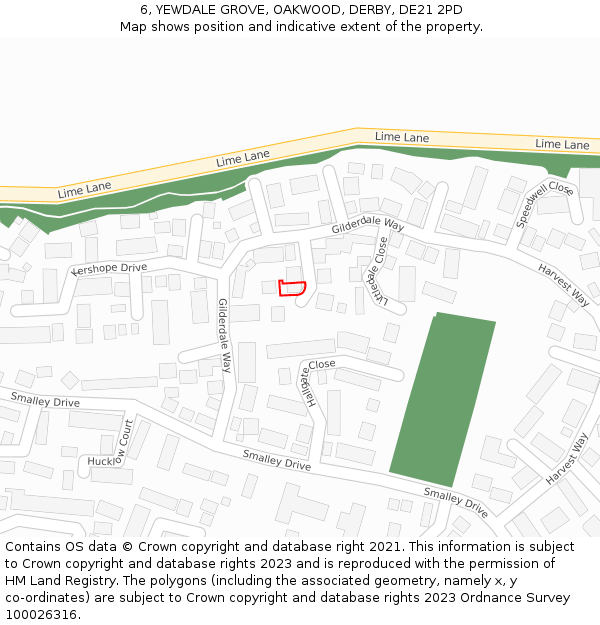 6, YEWDALE GROVE, OAKWOOD, DERBY, DE21 2PD: Location map and indicative extent of plot