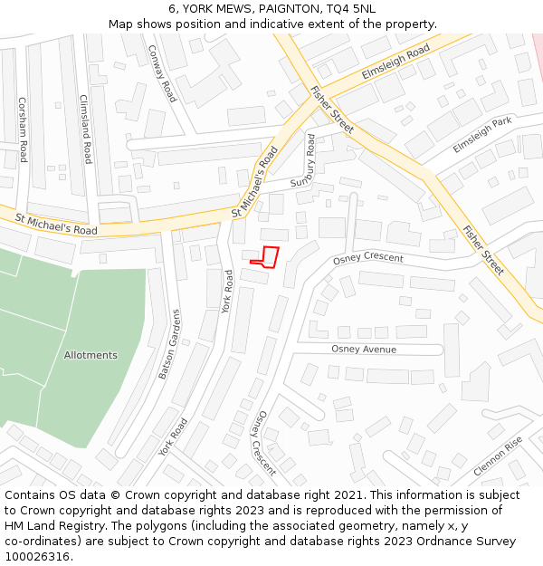 6, YORK MEWS, PAIGNTON, TQ4 5NL: Location map and indicative extent of plot