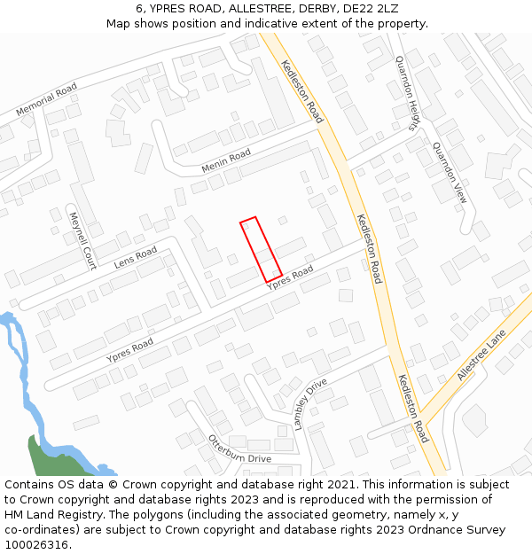 6, YPRES ROAD, ALLESTREE, DERBY, DE22 2LZ: Location map and indicative extent of plot