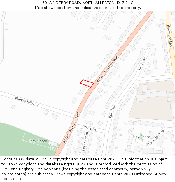 60, AINDERBY ROAD, NORTHALLERTON, DL7 8HG: Location map and indicative extent of plot