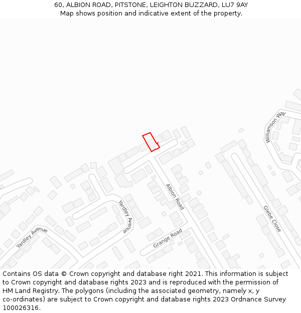 60, ALBION ROAD, PITSTONE, LEIGHTON BUZZARD, LU7 9AY: Location map and indicative extent of plot