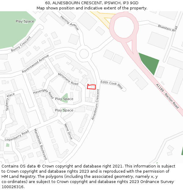 60, ALNESBOURN CRESCENT, IPSWICH, IP3 9GD: Location map and indicative extent of plot