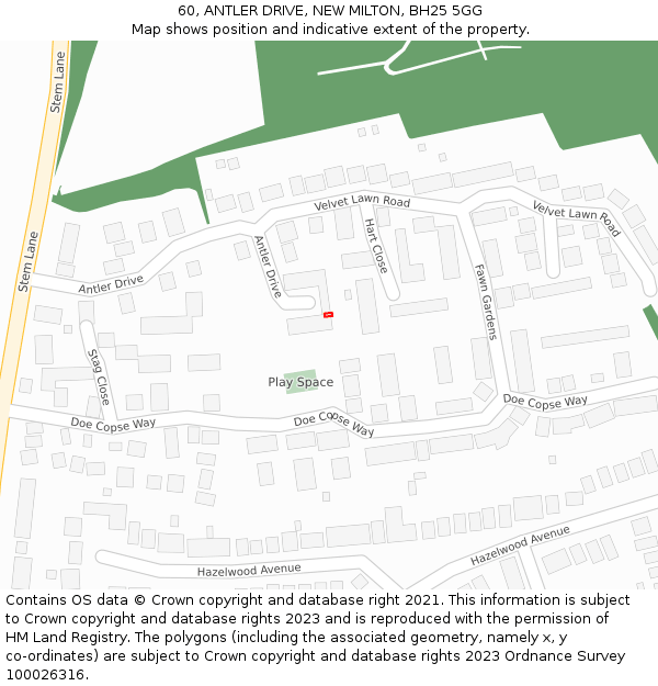 60, ANTLER DRIVE, NEW MILTON, BH25 5GG: Location map and indicative extent of plot
