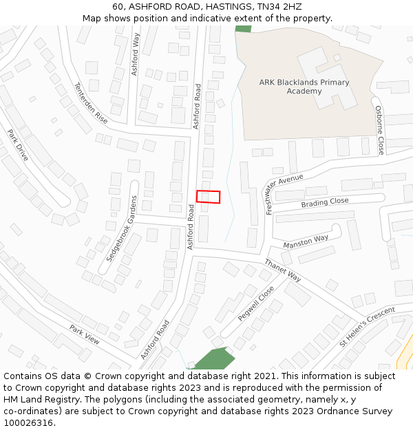 60, ASHFORD ROAD, HASTINGS, TN34 2HZ: Location map and indicative extent of plot