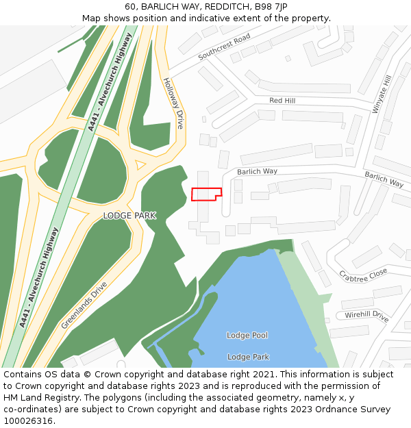 60, BARLICH WAY, REDDITCH, B98 7JP: Location map and indicative extent of plot