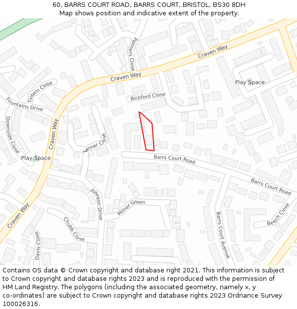 60, BARRS COURT ROAD, BARRS COURT, BRISTOL, BS30 8DH: Location map and indicative extent of plot