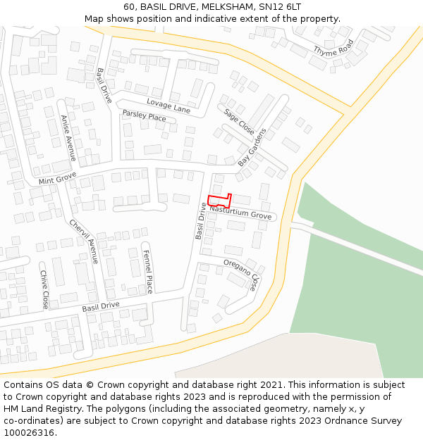 60, BASIL DRIVE, MELKSHAM, SN12 6LT: Location map and indicative extent of plot