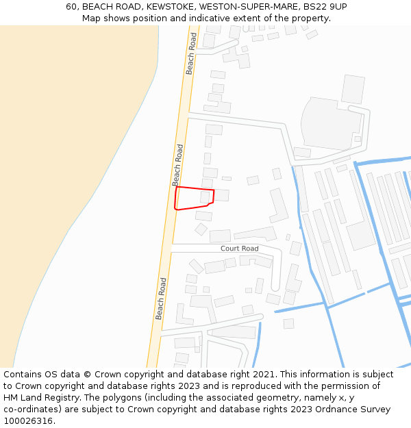 60, BEACH ROAD, KEWSTOKE, WESTON-SUPER-MARE, BS22 9UP: Location map and indicative extent of plot