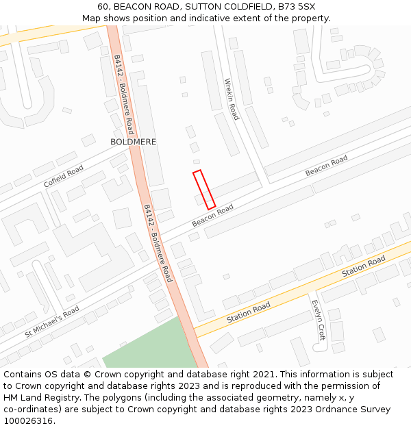 60, BEACON ROAD, SUTTON COLDFIELD, B73 5SX: Location map and indicative extent of plot