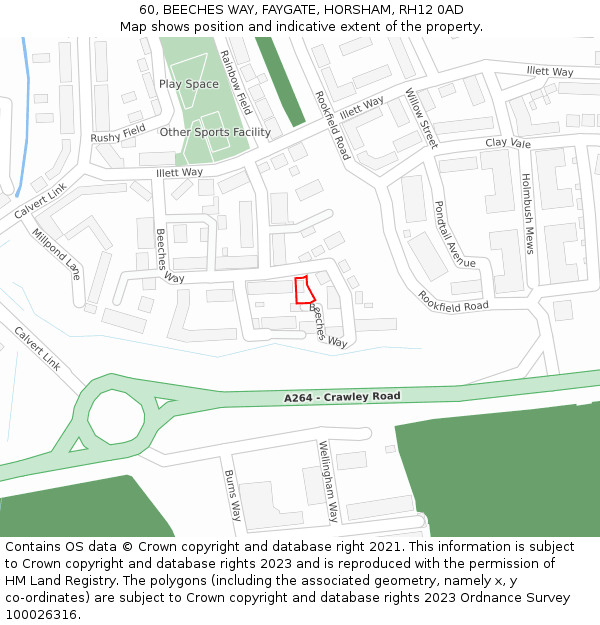 60, BEECHES WAY, FAYGATE, HORSHAM, RH12 0AD: Location map and indicative extent of plot