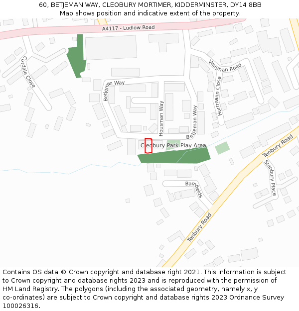 60, BETJEMAN WAY, CLEOBURY MORTIMER, KIDDERMINSTER, DY14 8BB: Location map and indicative extent of plot