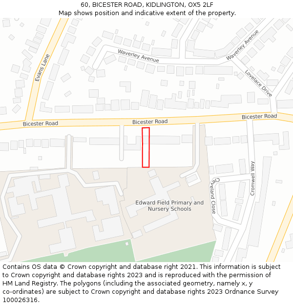 60, BICESTER ROAD, KIDLINGTON, OX5 2LF: Location map and indicative extent of plot