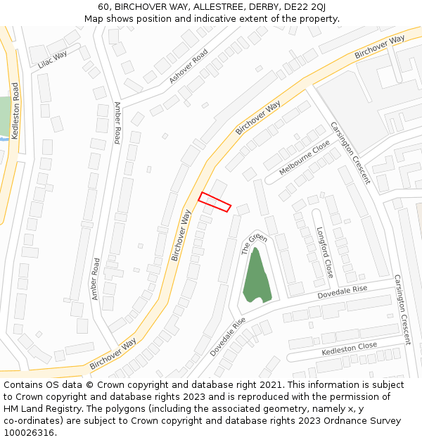 60, BIRCHOVER WAY, ALLESTREE, DERBY, DE22 2QJ: Location map and indicative extent of plot