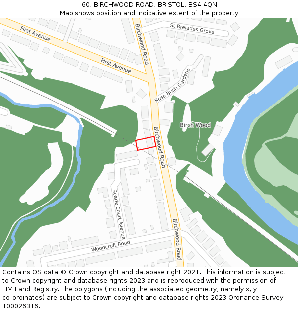 60, BIRCHWOOD ROAD, BRISTOL, BS4 4QN: Location map and indicative extent of plot