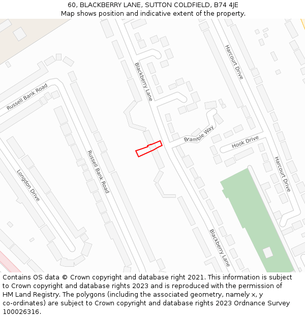 60, BLACKBERRY LANE, SUTTON COLDFIELD, B74 4JE: Location map and indicative extent of plot