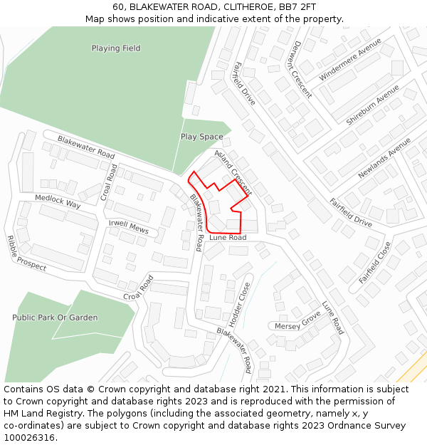 60, BLAKEWATER ROAD, CLITHEROE, BB7 2FT: Location map and indicative extent of plot
