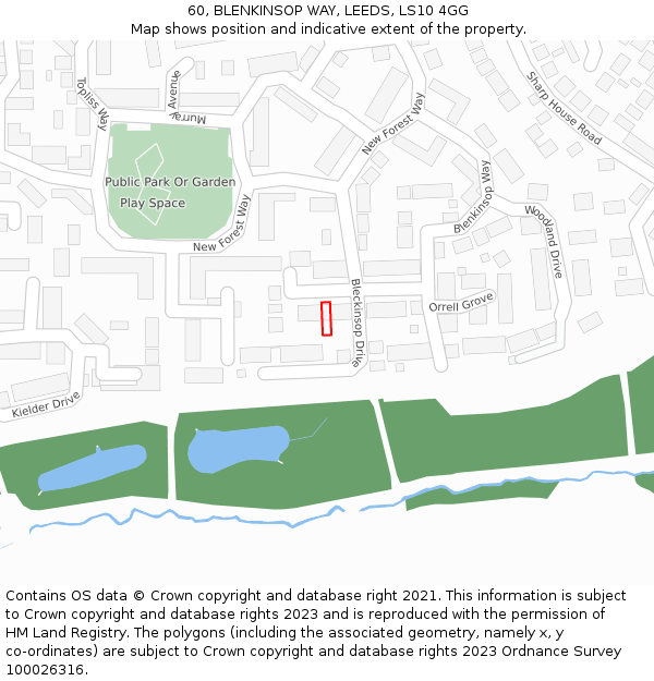 60, BLENKINSOP WAY, LEEDS, LS10 4GG: Location map and indicative extent of plot