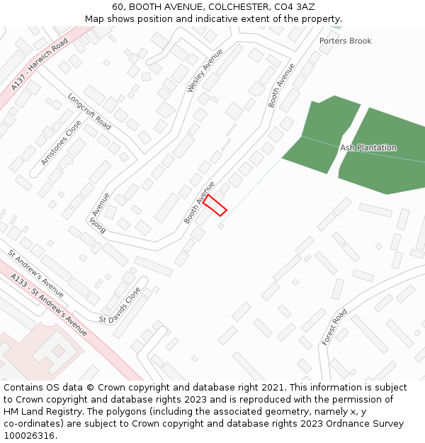 60, BOOTH AVENUE, COLCHESTER, CO4 3AZ: Location map and indicative extent of plot
