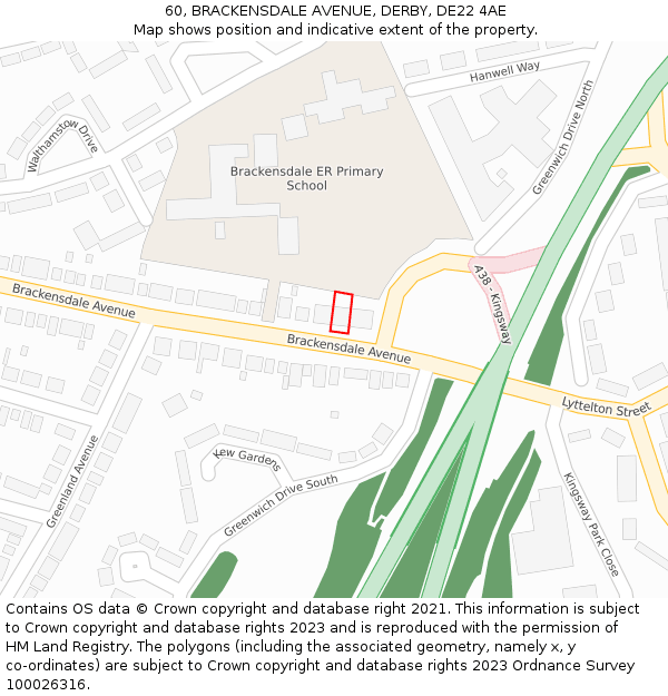 60, BRACKENSDALE AVENUE, DERBY, DE22 4AE: Location map and indicative extent of plot