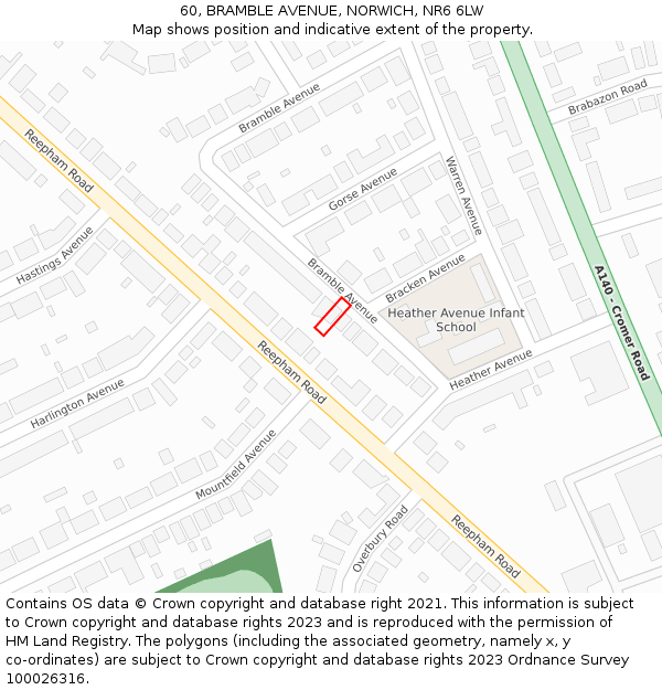 60, BRAMBLE AVENUE, NORWICH, NR6 6LW: Location map and indicative extent of plot