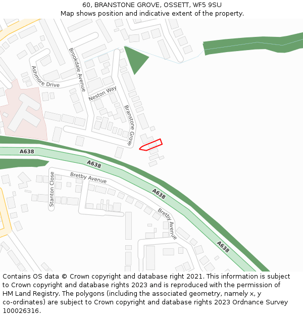 60, BRANSTONE GROVE, OSSETT, WF5 9SU: Location map and indicative extent of plot