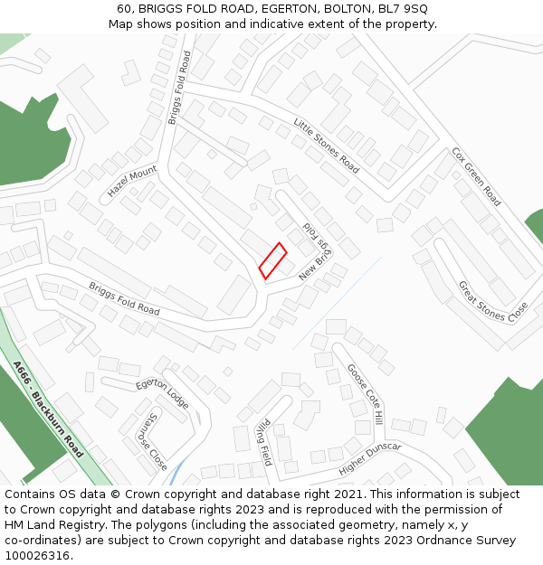 60, BRIGGS FOLD ROAD, EGERTON, BOLTON, BL7 9SQ: Location map and indicative extent of plot