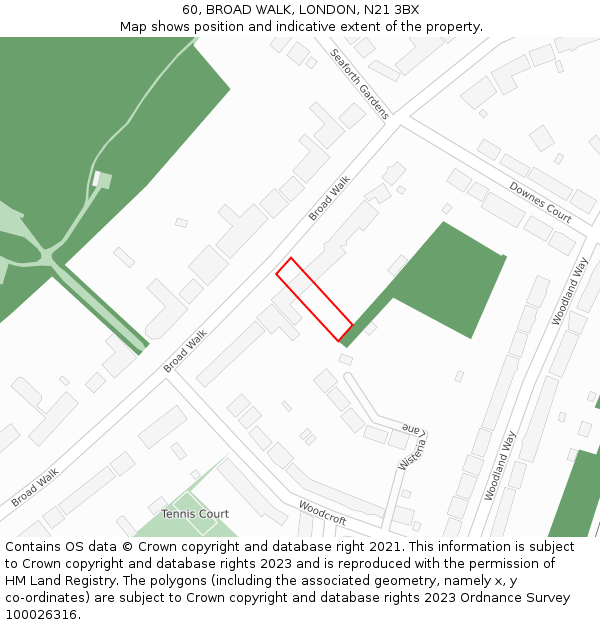 60, BROAD WALK, LONDON, N21 3BX: Location map and indicative extent of plot