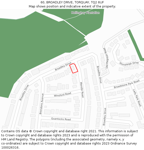 60, BROADLEY DRIVE, TORQUAY, TQ2 6UF: Location map and indicative extent of plot