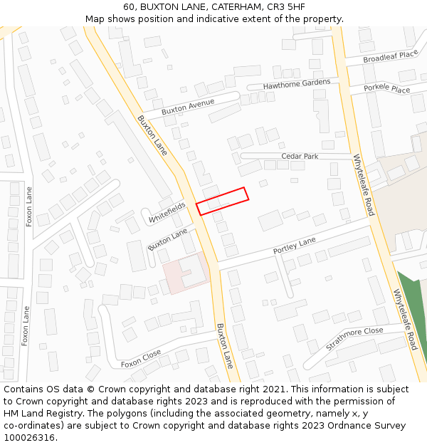 60, BUXTON LANE, CATERHAM, CR3 5HF: Location map and indicative extent of plot