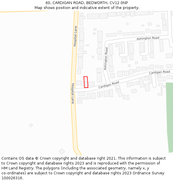 60, CARDIGAN ROAD, BEDWORTH, CV12 0NP: Location map and indicative extent of plot