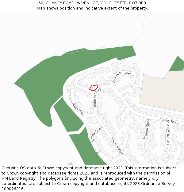 60, CHANEY ROAD, WIVENHOE, COLCHESTER, CO7 9RR: Location map and indicative extent of plot