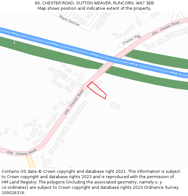 60, CHESTER ROAD, SUTTON WEAVER, RUNCORN, WA7 3EB: Location map and indicative extent of plot