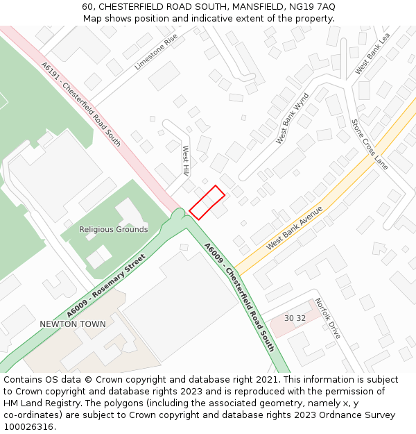 60, CHESTERFIELD ROAD SOUTH, MANSFIELD, NG19 7AQ: Location map and indicative extent of plot