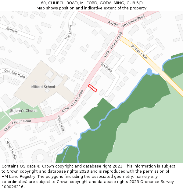 60, CHURCH ROAD, MILFORD, GODALMING, GU8 5JD: Location map and indicative extent of plot
