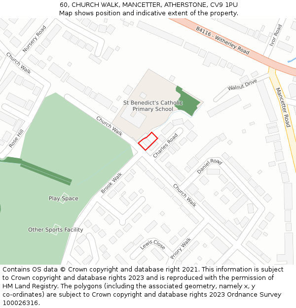 60, CHURCH WALK, MANCETTER, ATHERSTONE, CV9 1PU: Location map and indicative extent of plot
