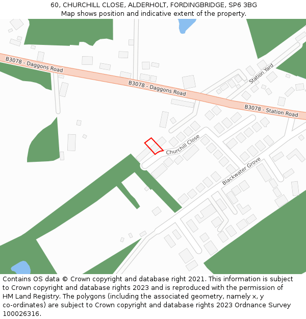 60, CHURCHILL CLOSE, ALDERHOLT, FORDINGBRIDGE, SP6 3BG: Location map and indicative extent of plot