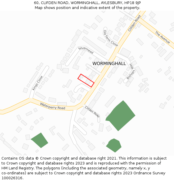 60, CLIFDEN ROAD, WORMINGHALL, AYLESBURY, HP18 9JP: Location map and indicative extent of plot