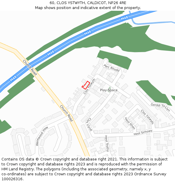 60, CLOS YSTWYTH, CALDICOT, NP26 4RE: Location map and indicative extent of plot