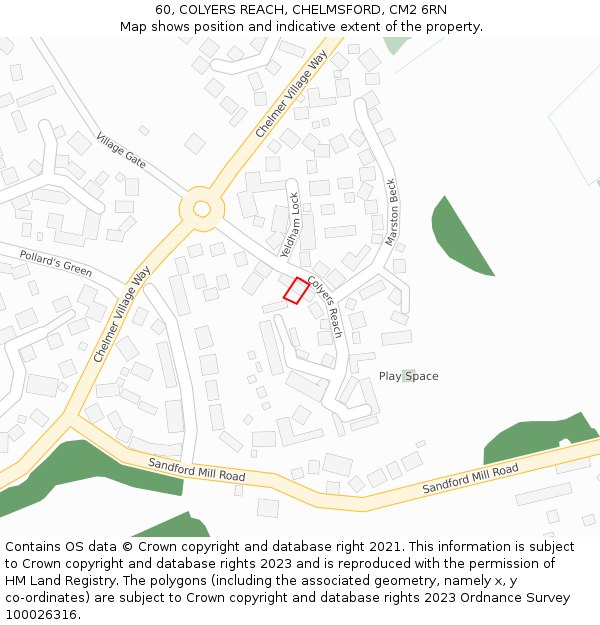 60, COLYERS REACH, CHELMSFORD, CM2 6RN: Location map and indicative extent of plot