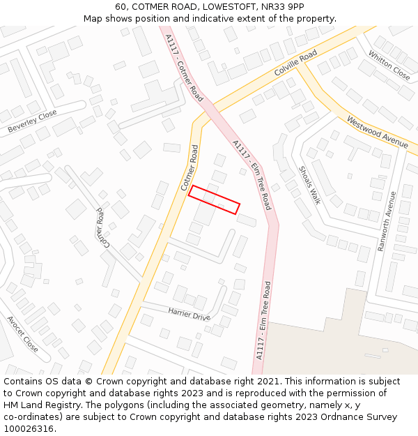 60, COTMER ROAD, LOWESTOFT, NR33 9PP: Location map and indicative extent of plot