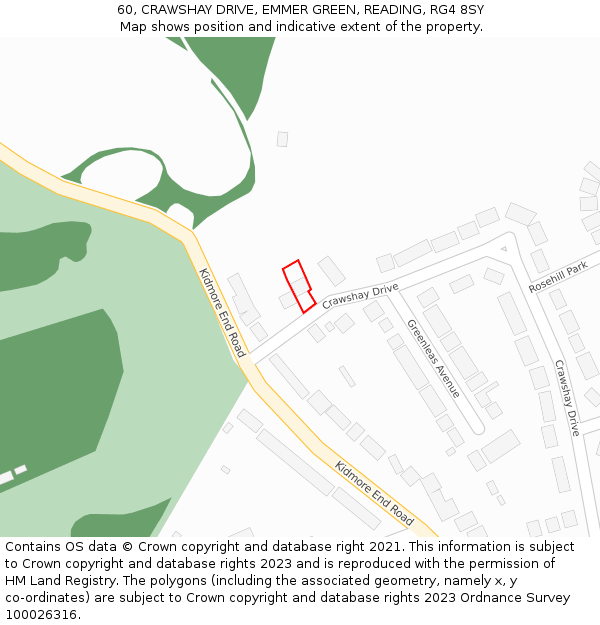 60, CRAWSHAY DRIVE, EMMER GREEN, READING, RG4 8SY: Location map and indicative extent of plot
