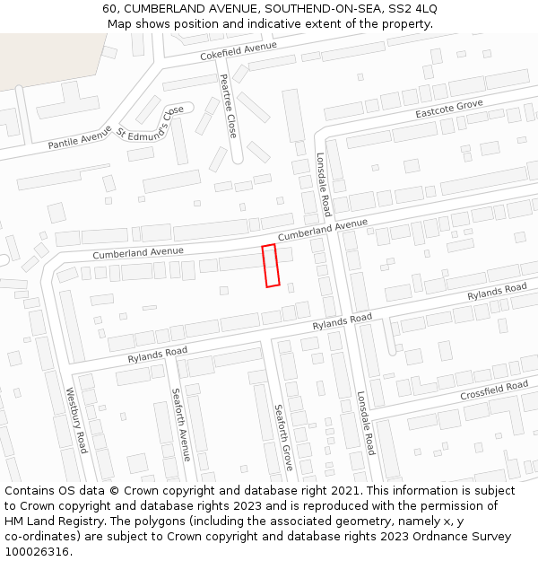 60, CUMBERLAND AVENUE, SOUTHEND-ON-SEA, SS2 4LQ: Location map and indicative extent of plot