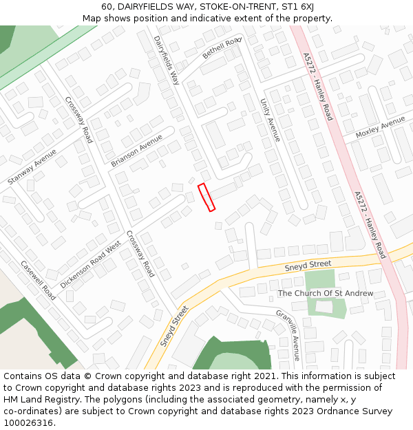 60, DAIRYFIELDS WAY, STOKE-ON-TRENT, ST1 6XJ: Location map and indicative extent of plot