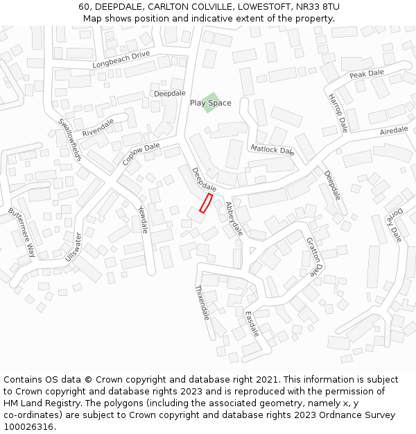 60, DEEPDALE, CARLTON COLVILLE, LOWESTOFT, NR33 8TU: Location map and indicative extent of plot