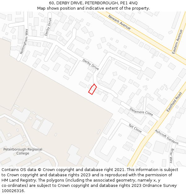 60, DERBY DRIVE, PETERBOROUGH, PE1 4NQ: Location map and indicative extent of plot
