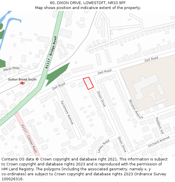 60, DIXON DRIVE, LOWESTOFT, NR33 9PF: Location map and indicative extent of plot