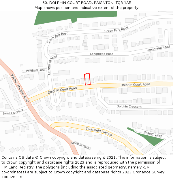 60, DOLPHIN COURT ROAD, PAIGNTON, TQ3 1AB: Location map and indicative extent of plot